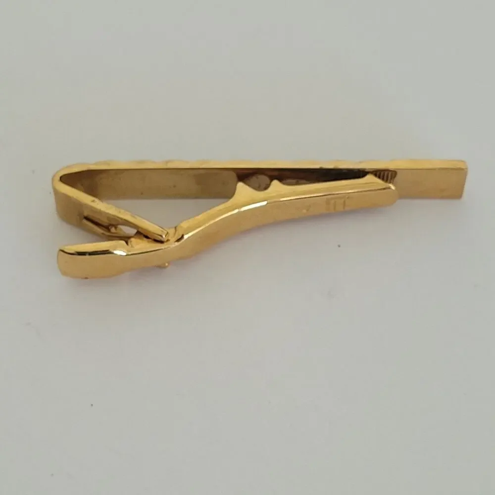 Dunhill Vintage Striped Tie Clasp Clip Bar Gold Retro Geometric Minimalistic